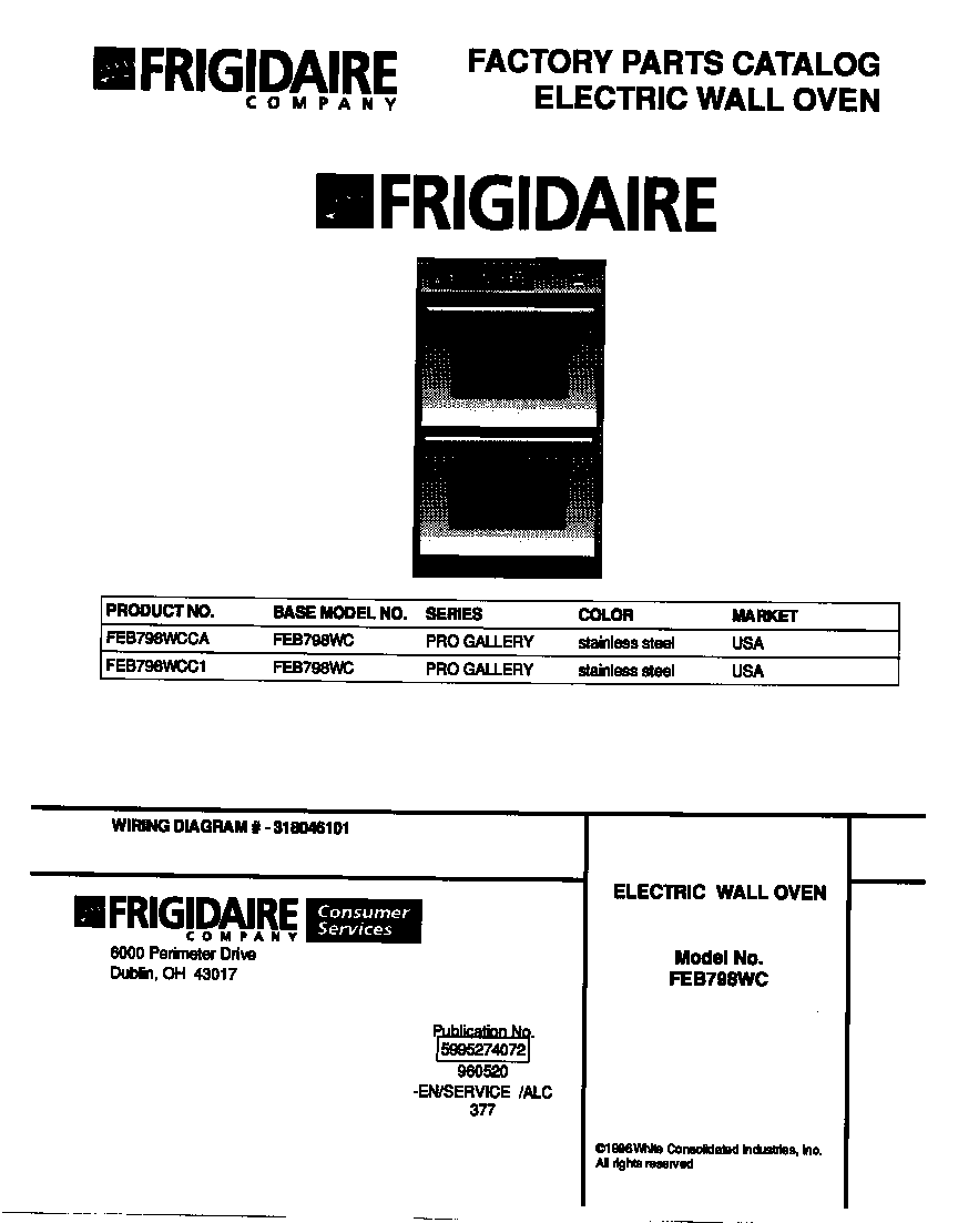 Frigidaire FEB798WCC1 cover diagram