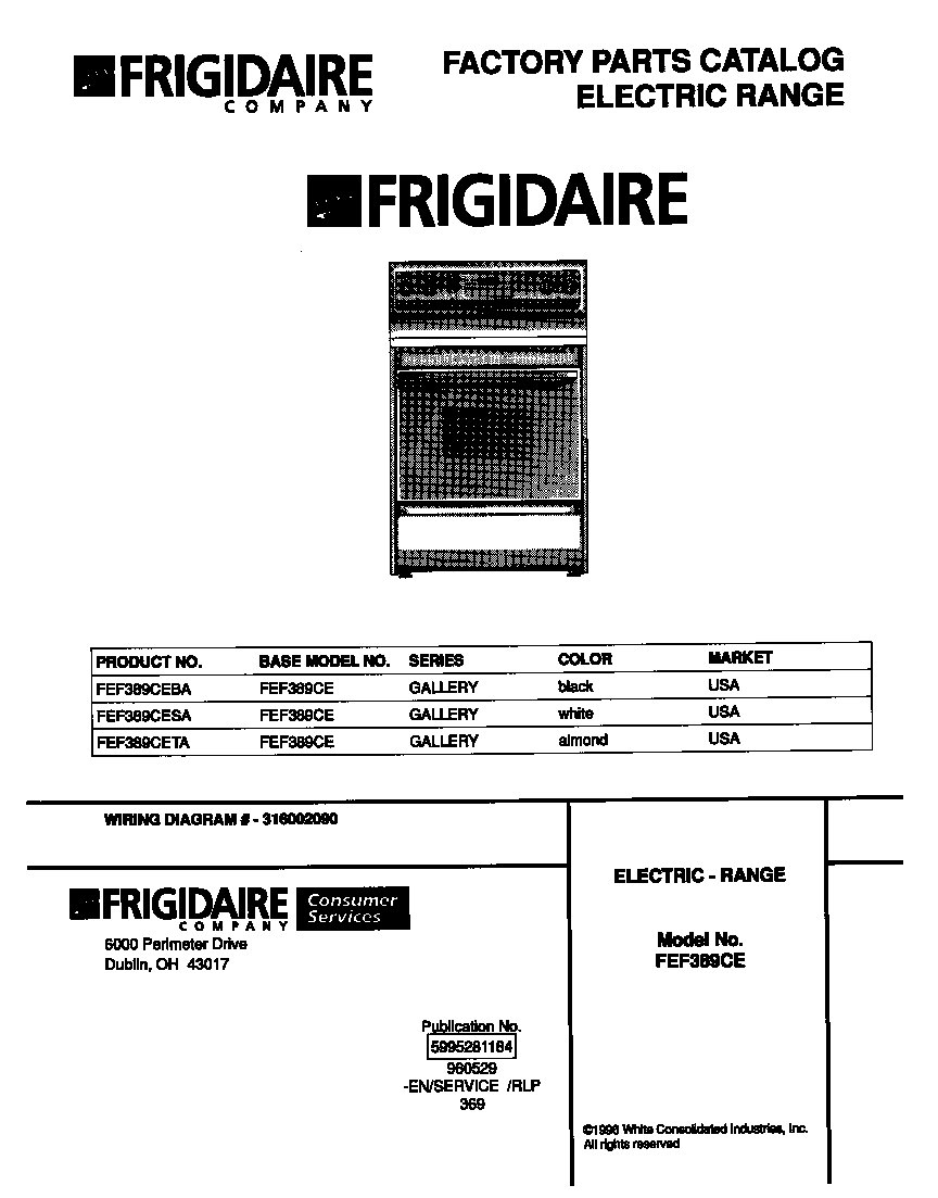 Frigidaire FEF389CESA cover diagram