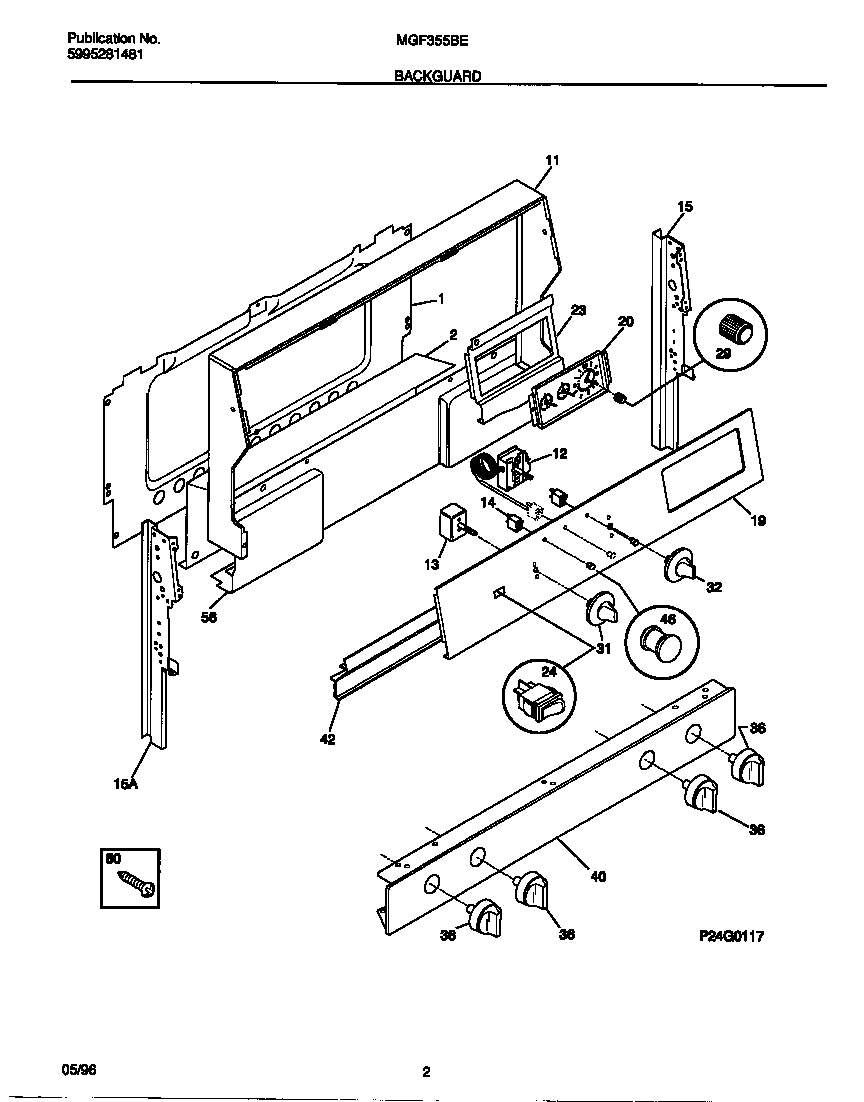 Universal/Multiflex (Frigidaire) MGF355BEWA backguard diagram