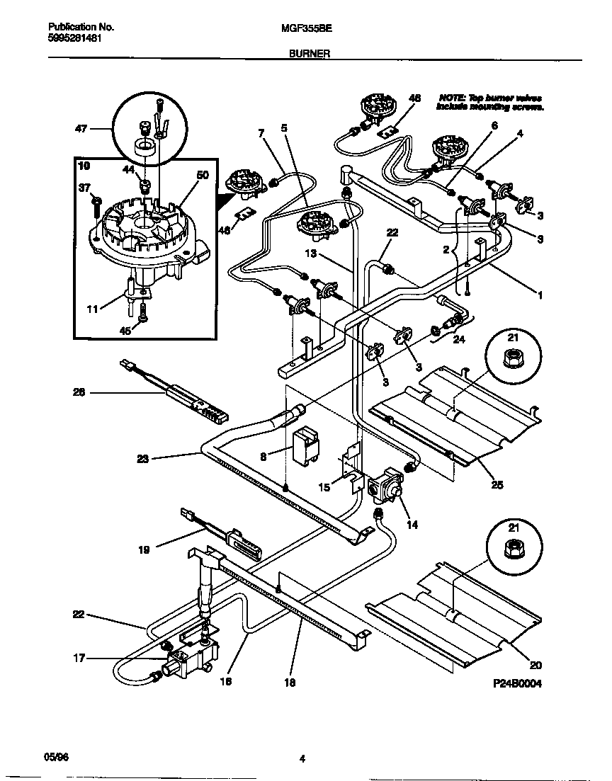 Universal/Multiflex (Frigidaire) MGF355BEWA burner diagram