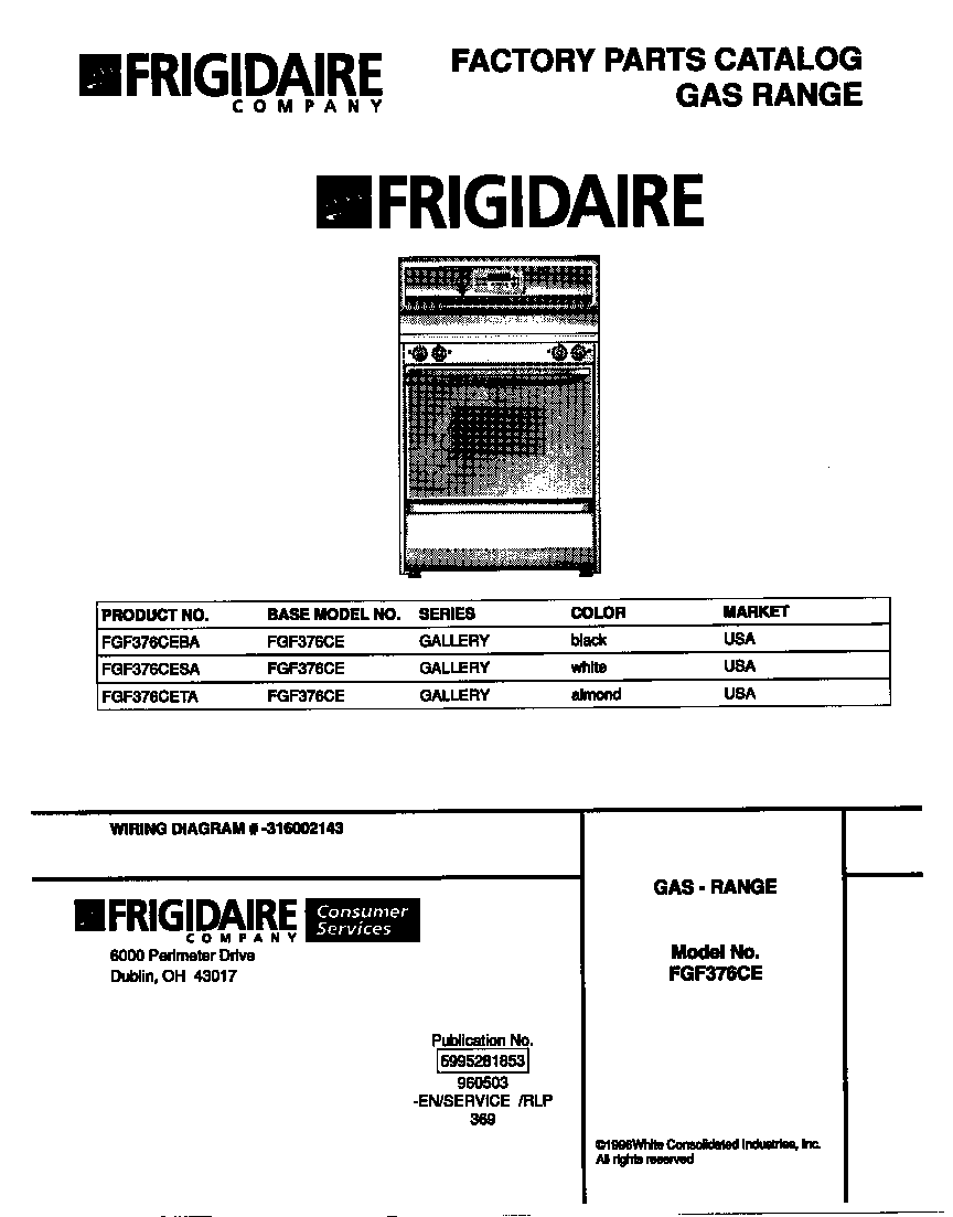 Frigidaire FGF376CEBA cover diagram