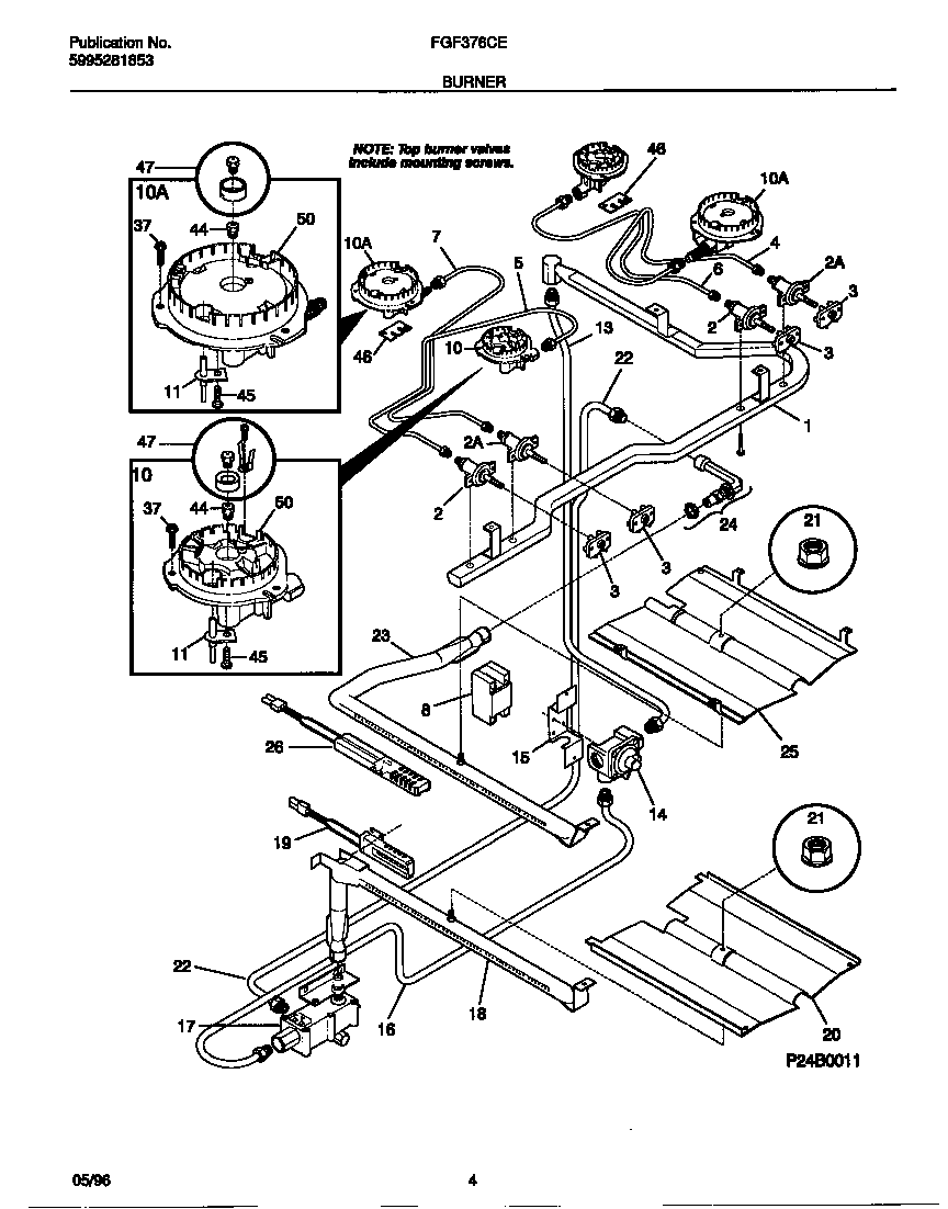 Frigidaire FGF376CEBA burner diagram