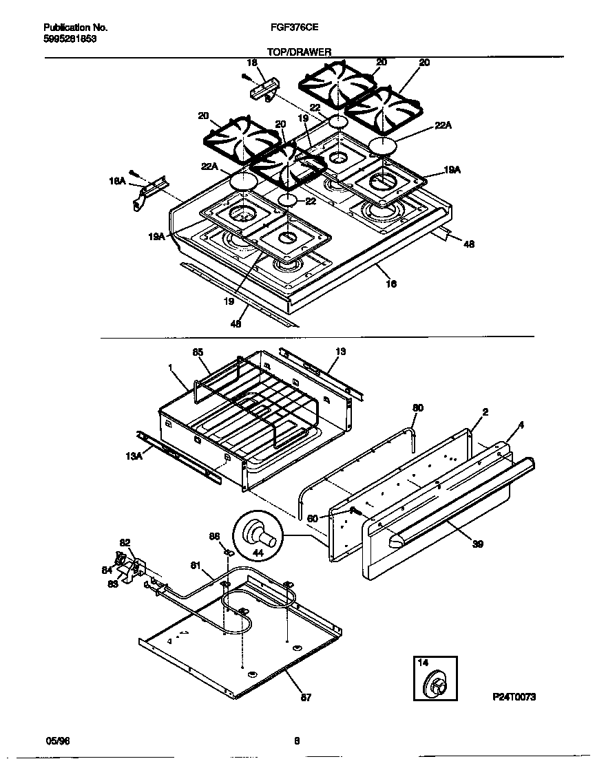 Frigidaire FGF376CEBA top/drawer diagram