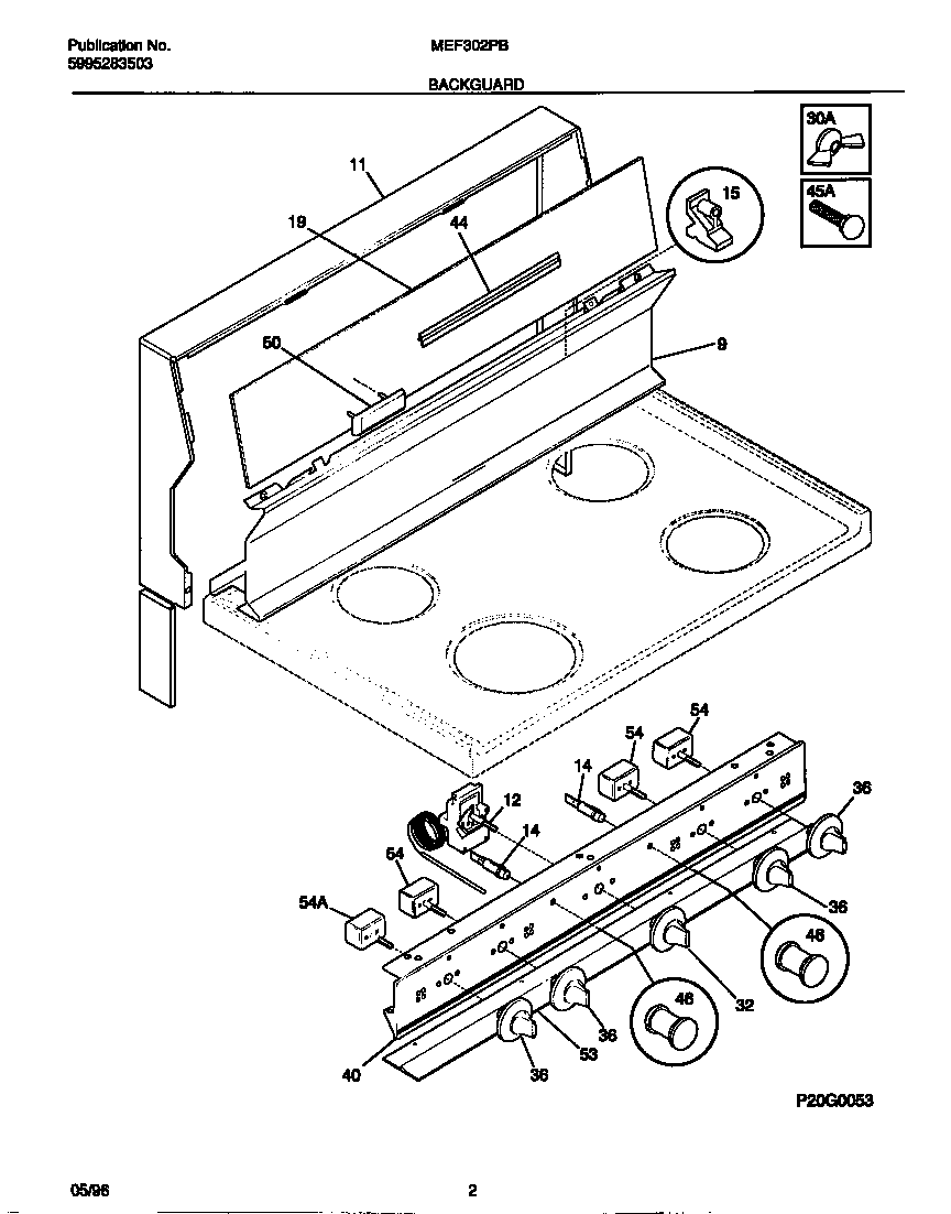 Universal/Multiflex (Frigidaire) MEF302PBDG backguard diagram