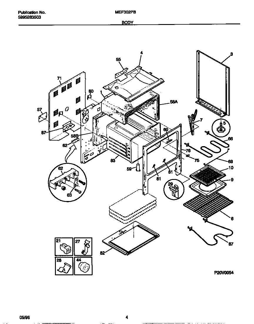 Universal/Multiflex (Frigidaire) MEF302PBDG body diagram