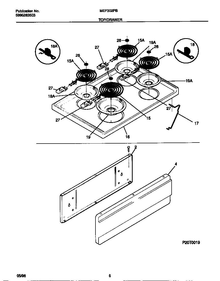 Universal/Multiflex (Frigidaire) MEF302PBDG top/drawer diagram