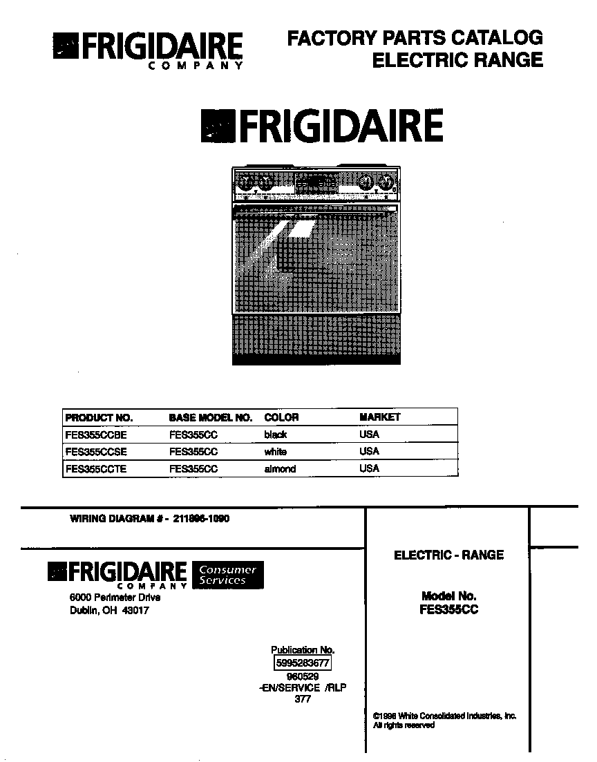 Frigidaire FES355CCBE cover diagram