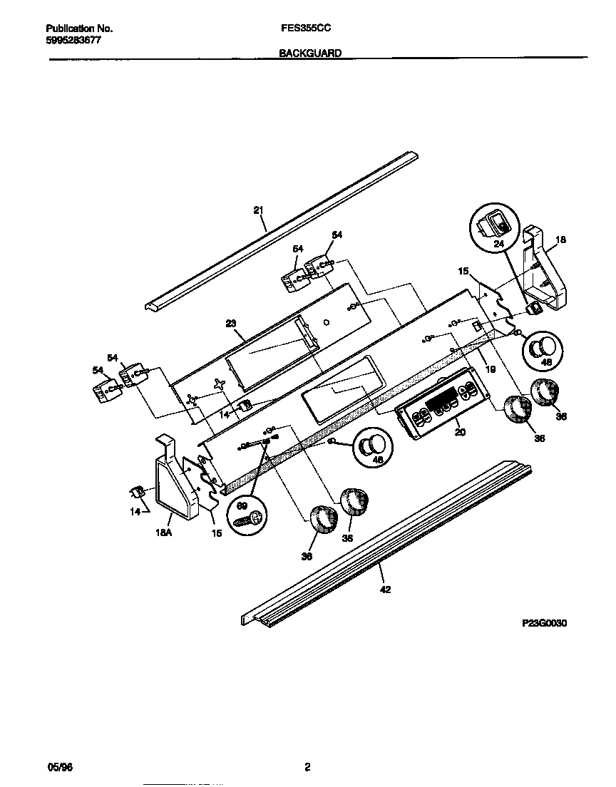Frigidaire FES355CCBE backguard diagram