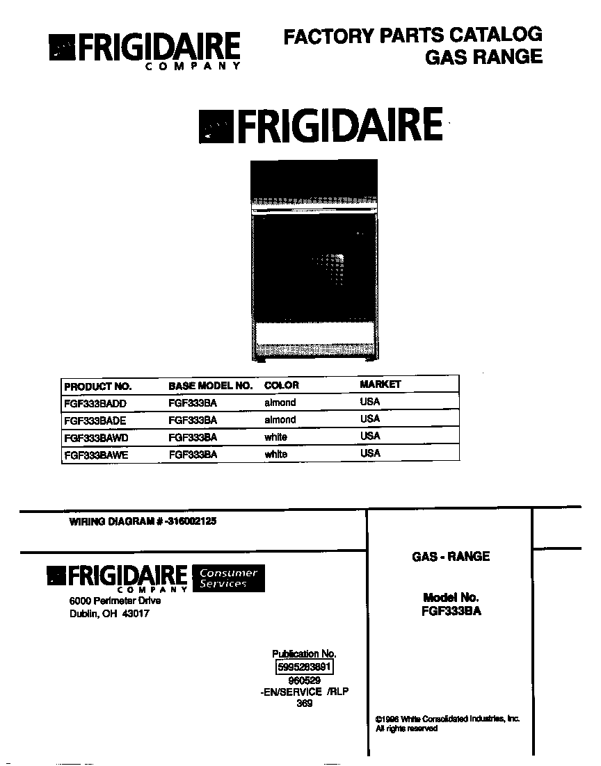 Frigidaire FGF333BAWE cover diagram