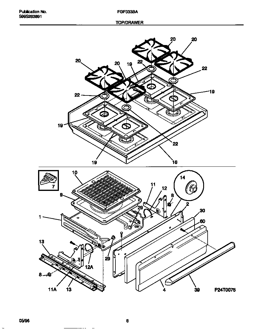 Frigidaire FGF333BAWE top/drawer diagram