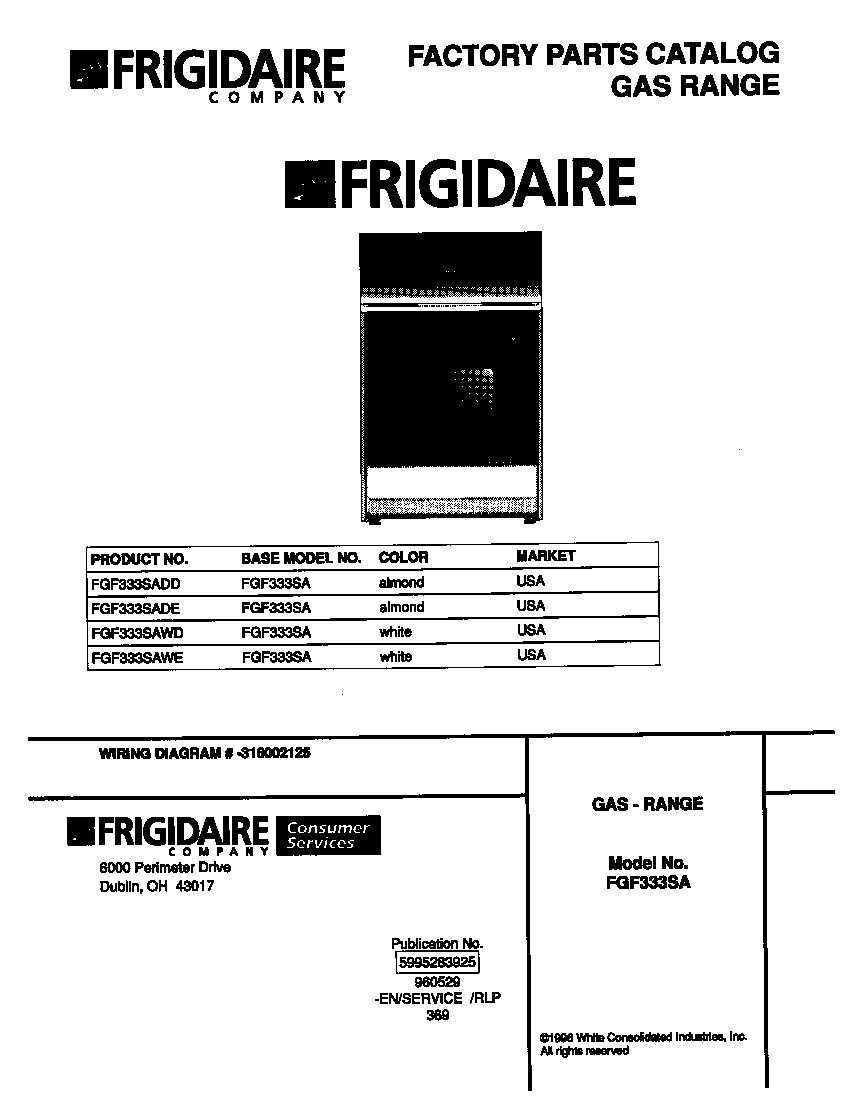 Frigidaire FGF333SADE cover diagram