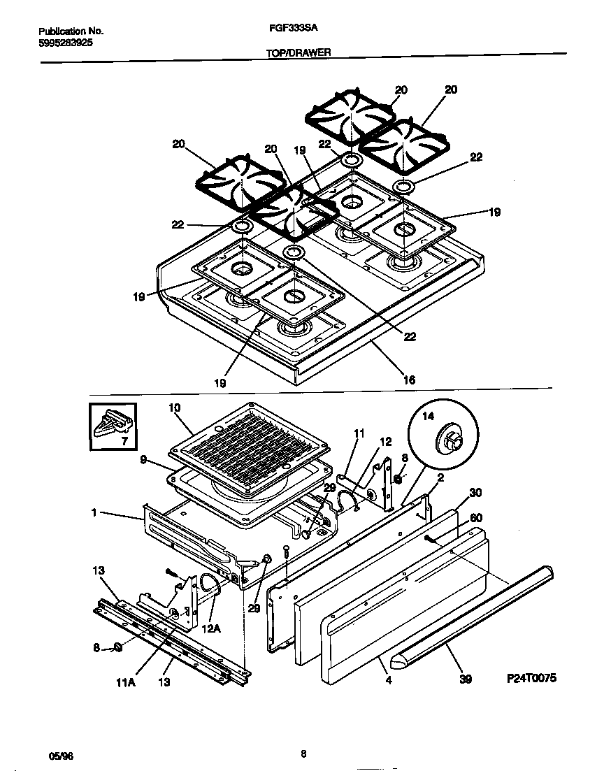 Frigidaire FGF333SADE top/drawer diagram