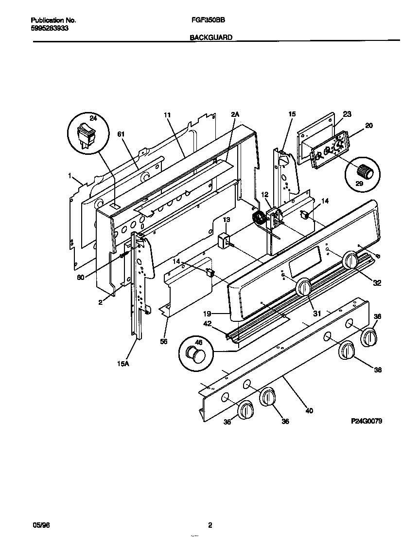 Frigidaire FGF350BBDC backguard diagram