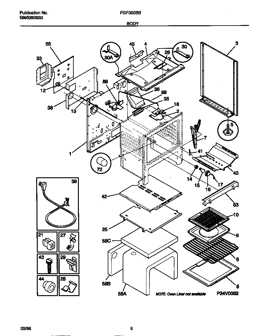 Frigidaire FGF350BBDC body diagram