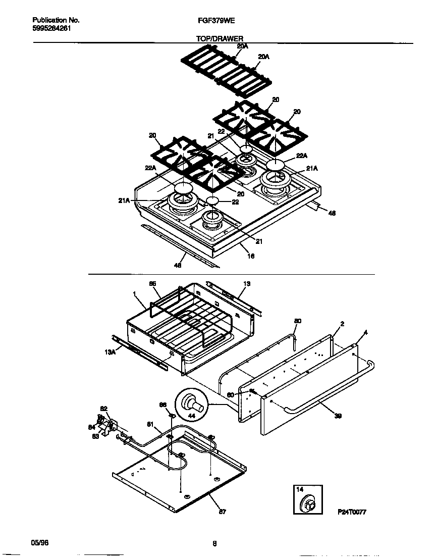 Frigidaire FGF379WESC top/drawer diagram