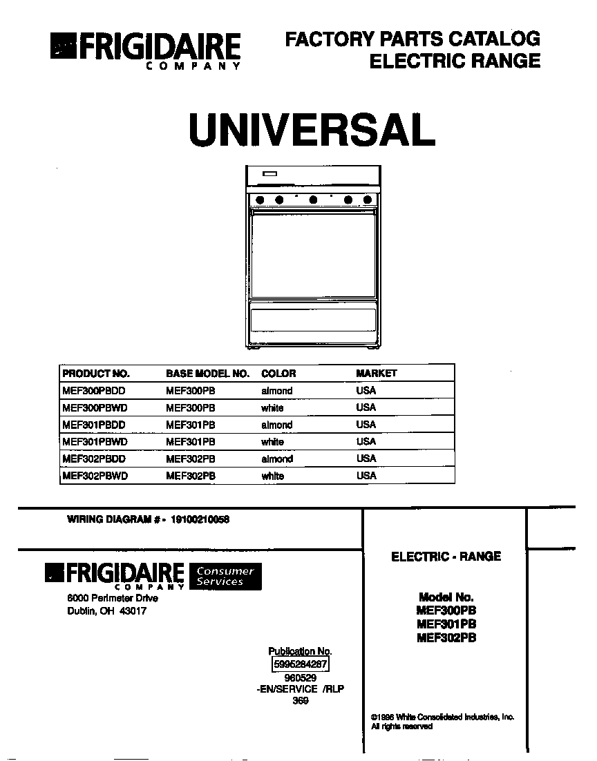 Universal/Multiflex (Frigidaire) MEF302PBWD cover diagram