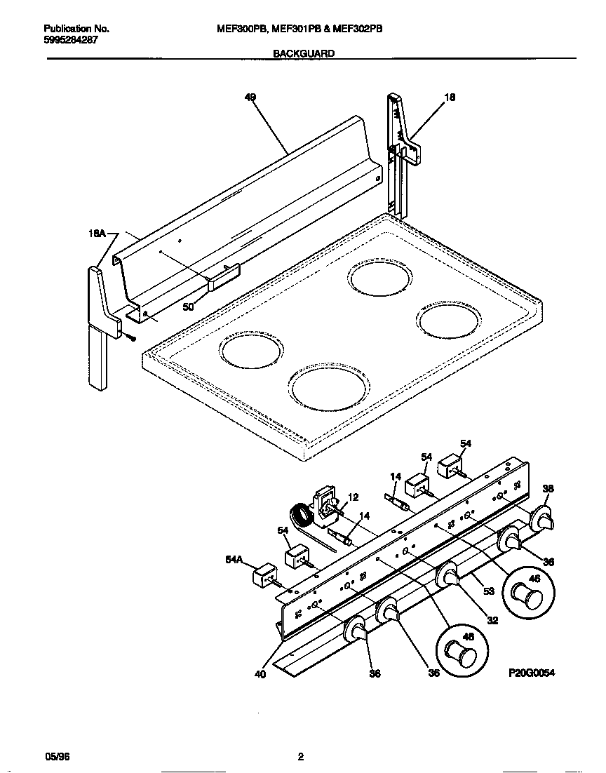 Universal/Multiflex (Frigidaire) MEF302PBWD backguard diagram