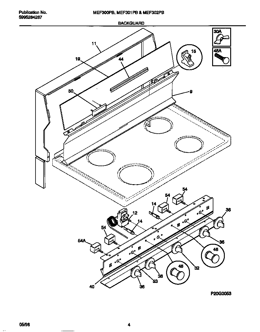 Universal/Multiflex (Frigidaire) MEF302PBWD backguard diagram