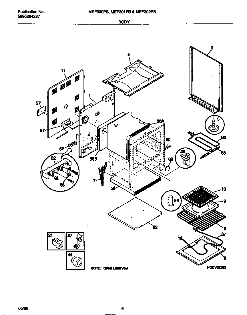 Universal/Multiflex (Frigidaire) MEF302PBWD body diagram