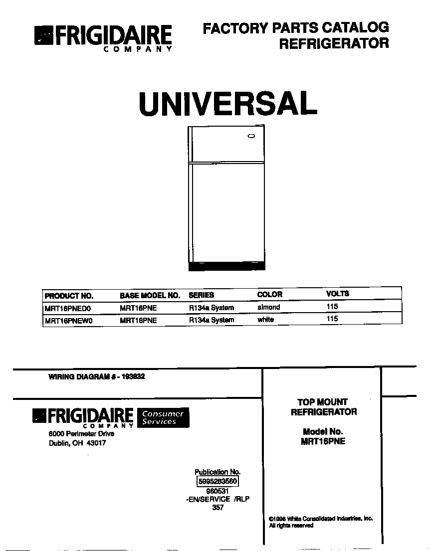 Universal/Multiflex (Frigidaire) MRT16PNEW0 cover diagram