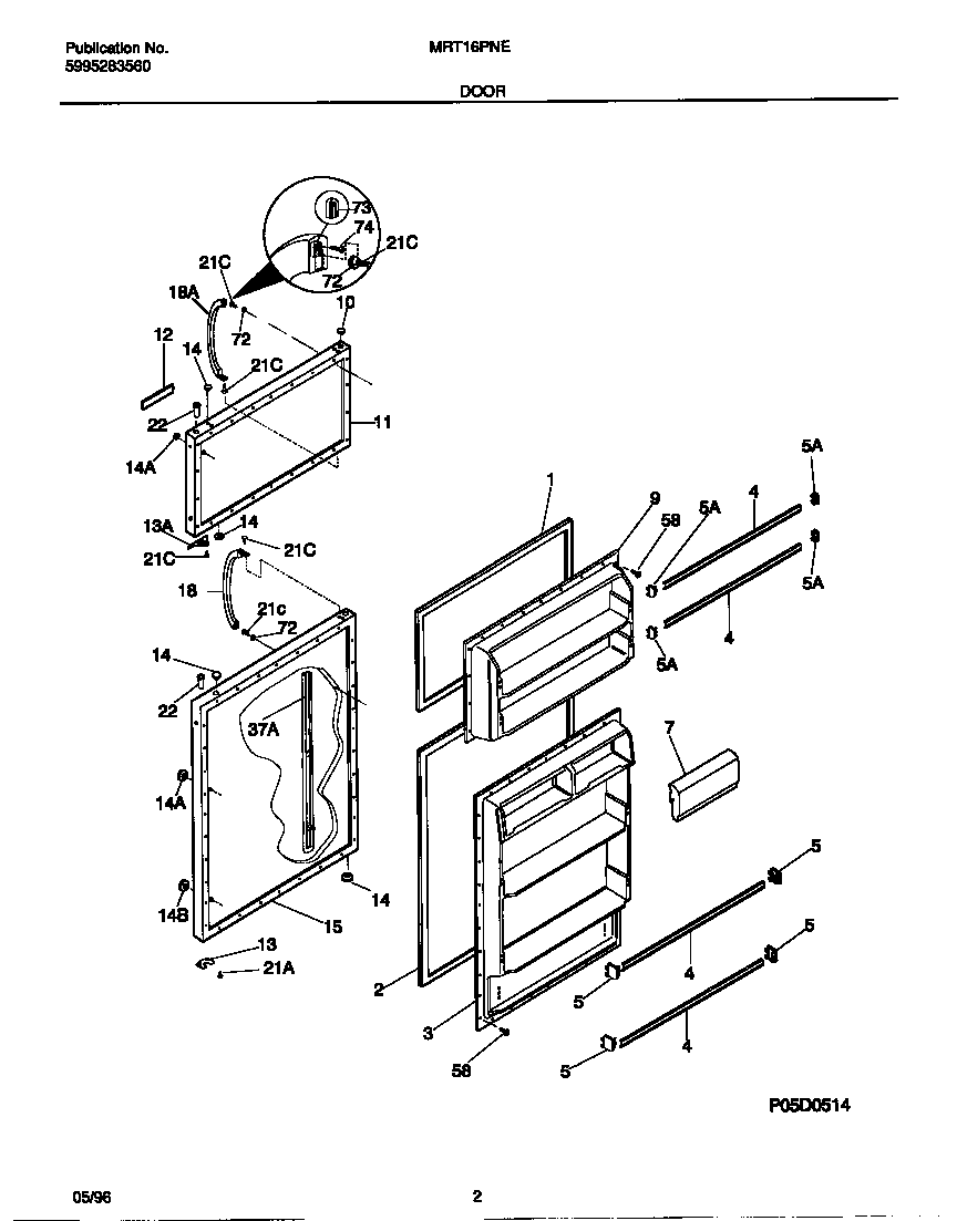 Universal/Multiflex (Frigidaire) MRT16PNEW0 door diagram