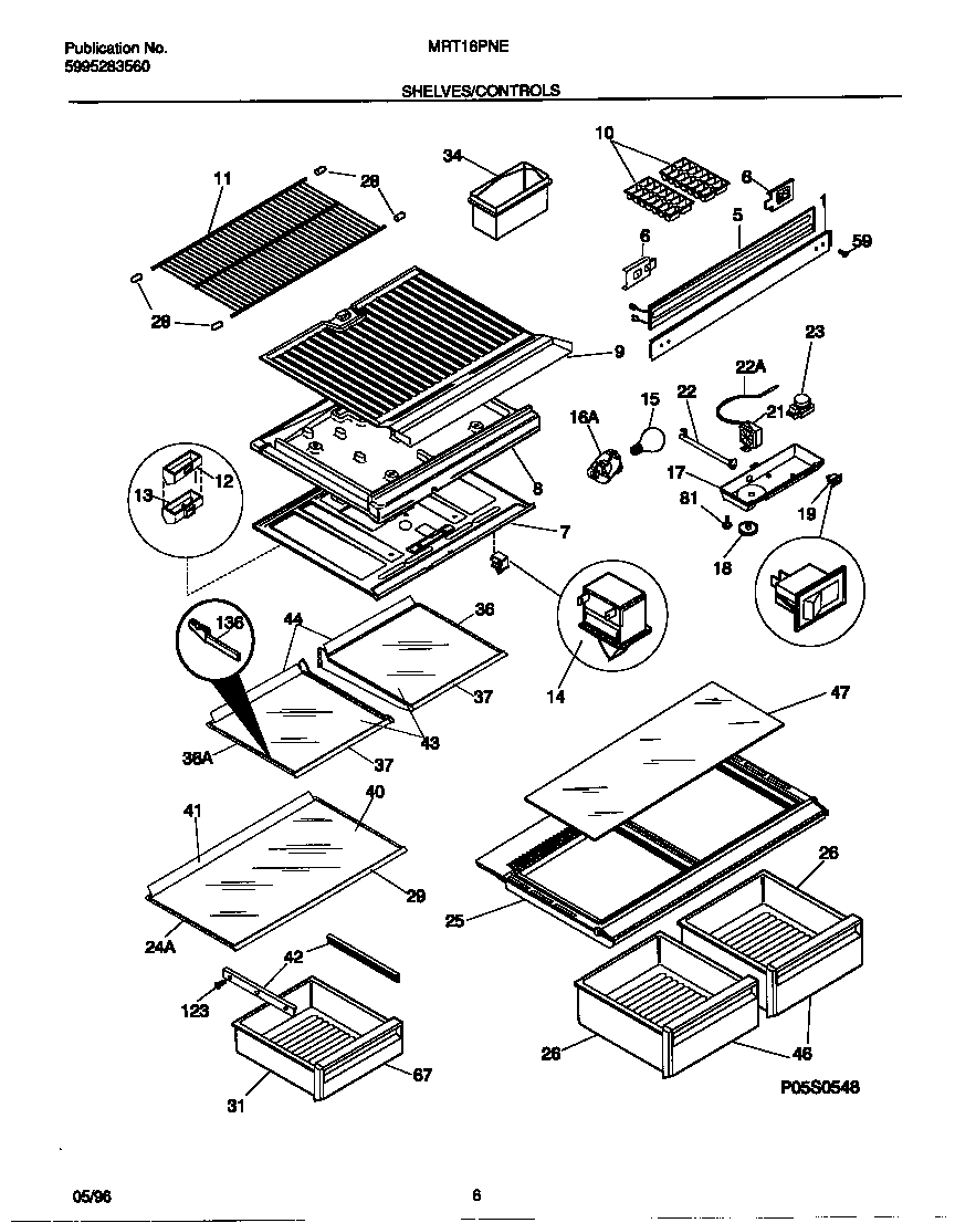 Universal/Multiflex (Frigidaire) MRT16PNEW0 shelves/controls diagram