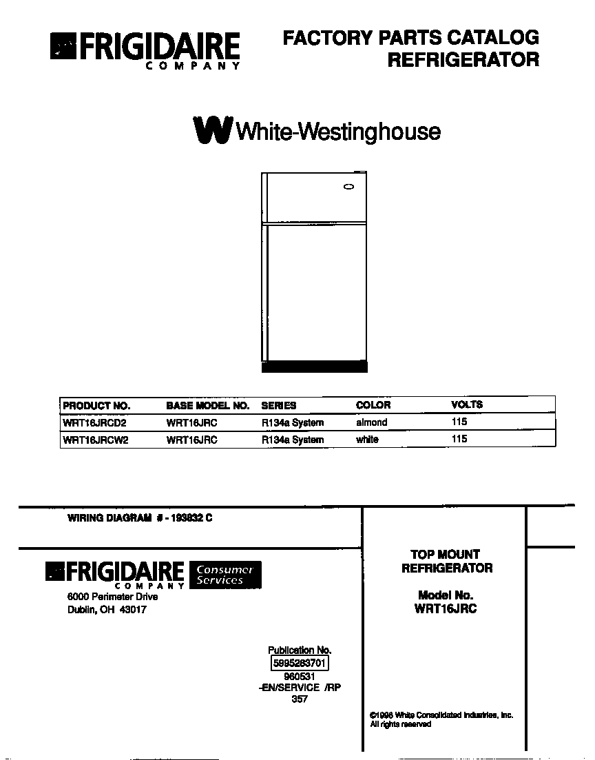 White-Westinghouse WRT16JRCD2 cover diagram