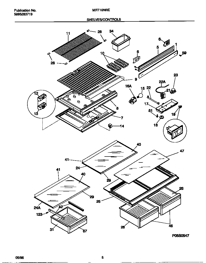 Universal/Multiflex (Frigidaire) MRT16NRED0 shelves/controls diagram