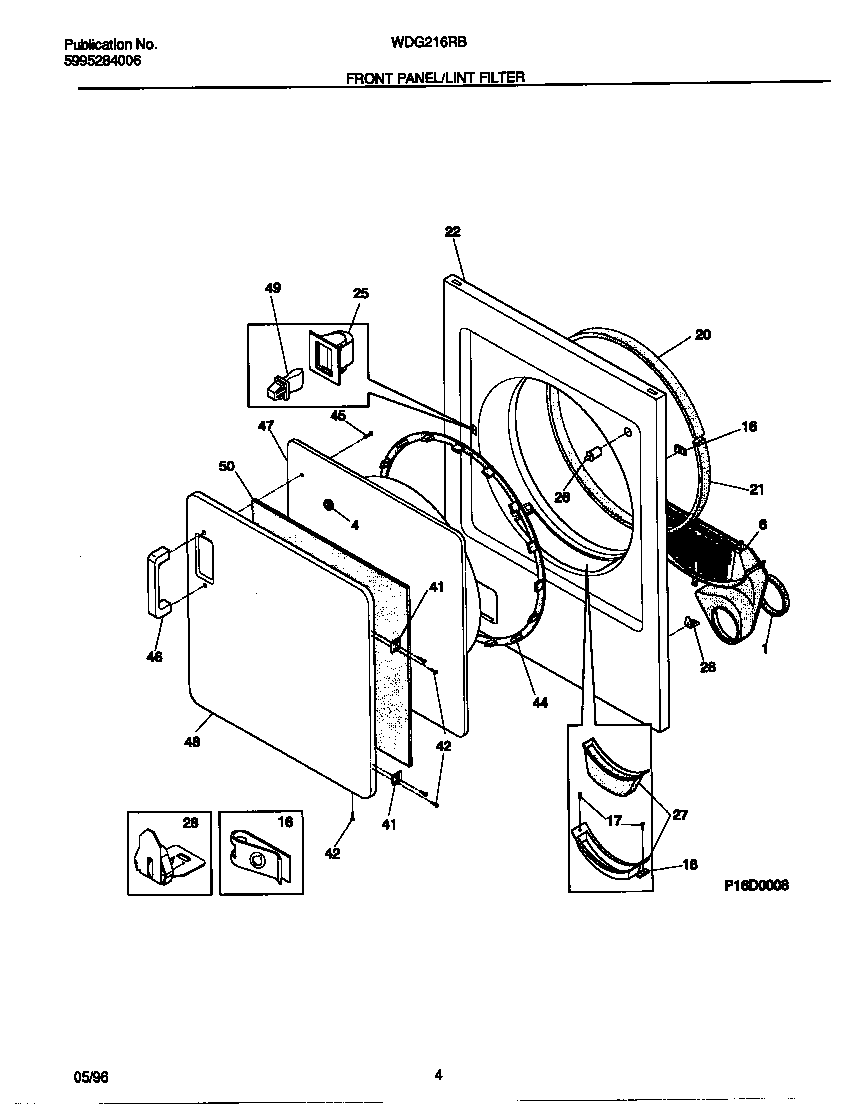 White-Westinghouse WDG216RBW2 front panel/lint filter diagram