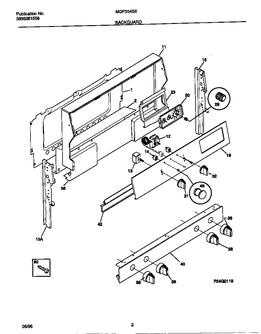 Universal/Multiflex (Frigidaire) MGF354SEWA backguard diagram