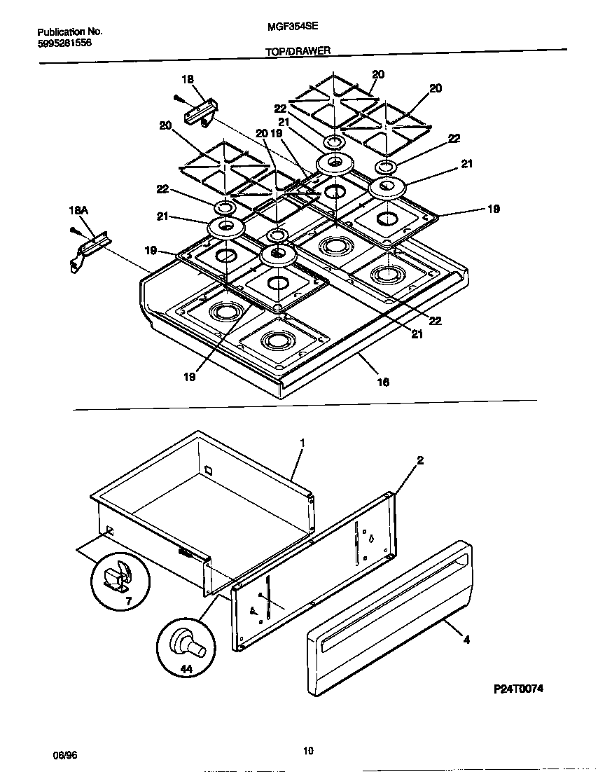 Universal/Multiflex (Frigidaire) MGF354SEWA top/drawer diagram