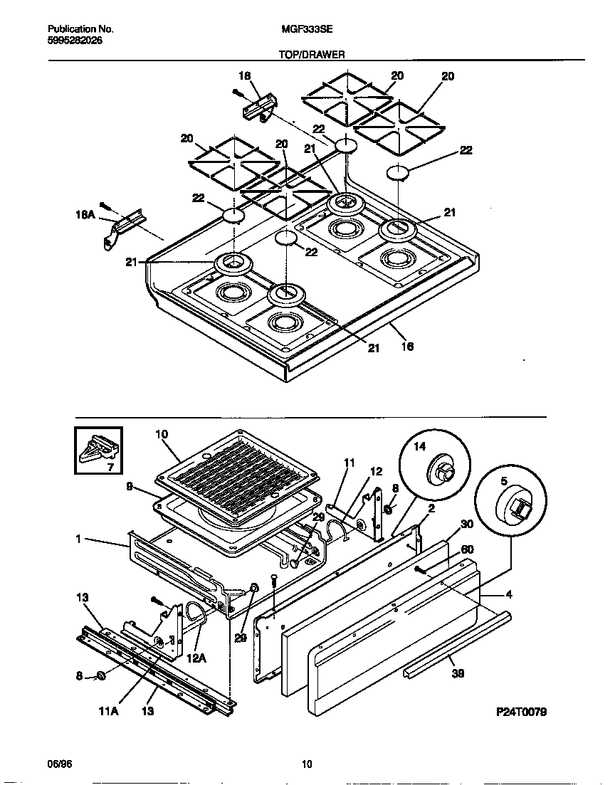 Universal/Multiflex (Frigidaire) MGF333SEWA top/drawer diagram