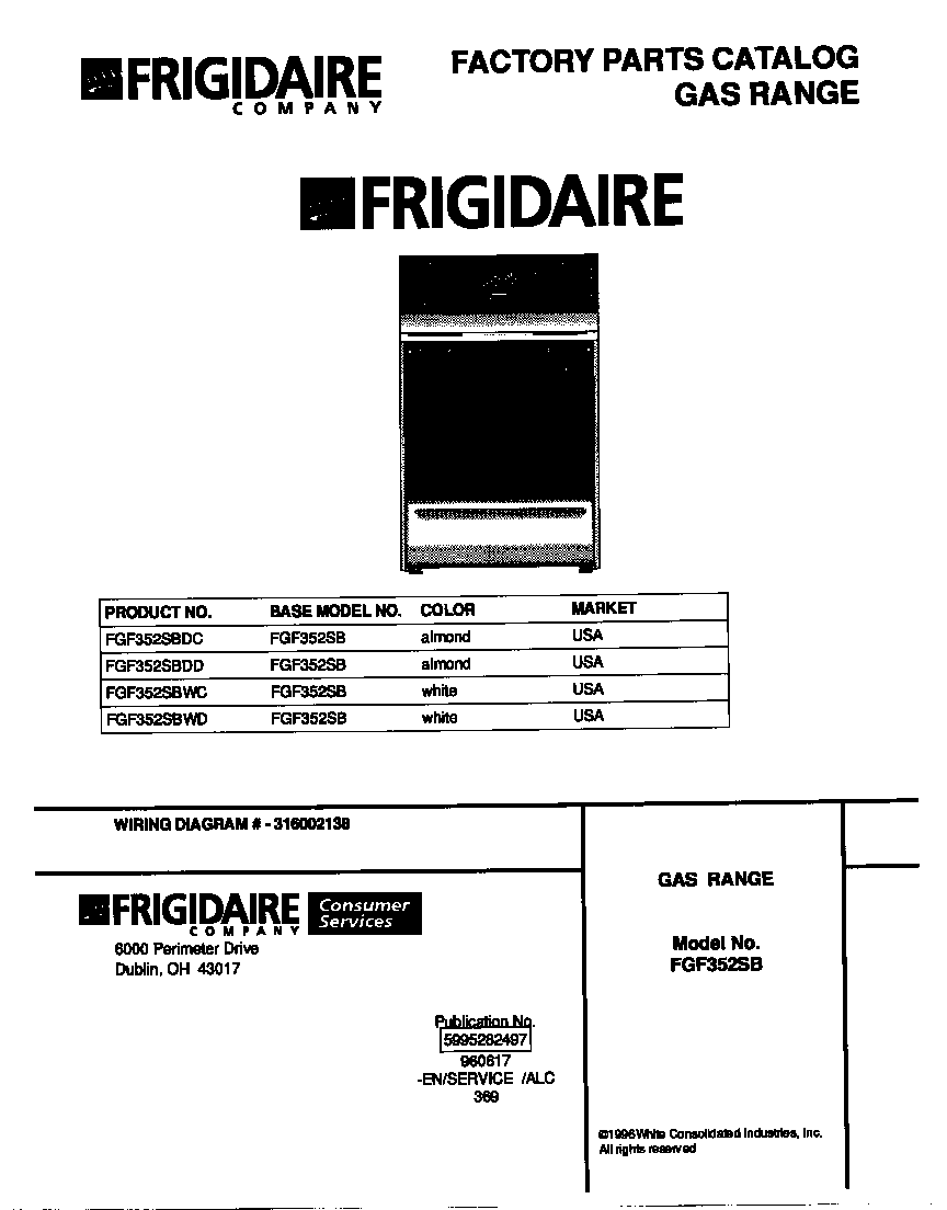 Frigidaire FGF352SBDC cover diagram
