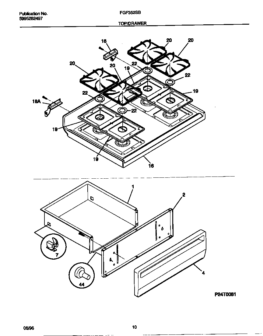 Frigidaire FGF352SBDC top/drawer diagram