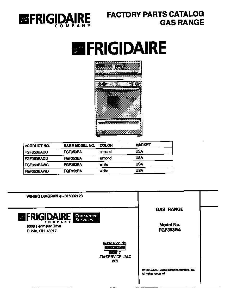 Frigidaire FGF353BADC cover diagram