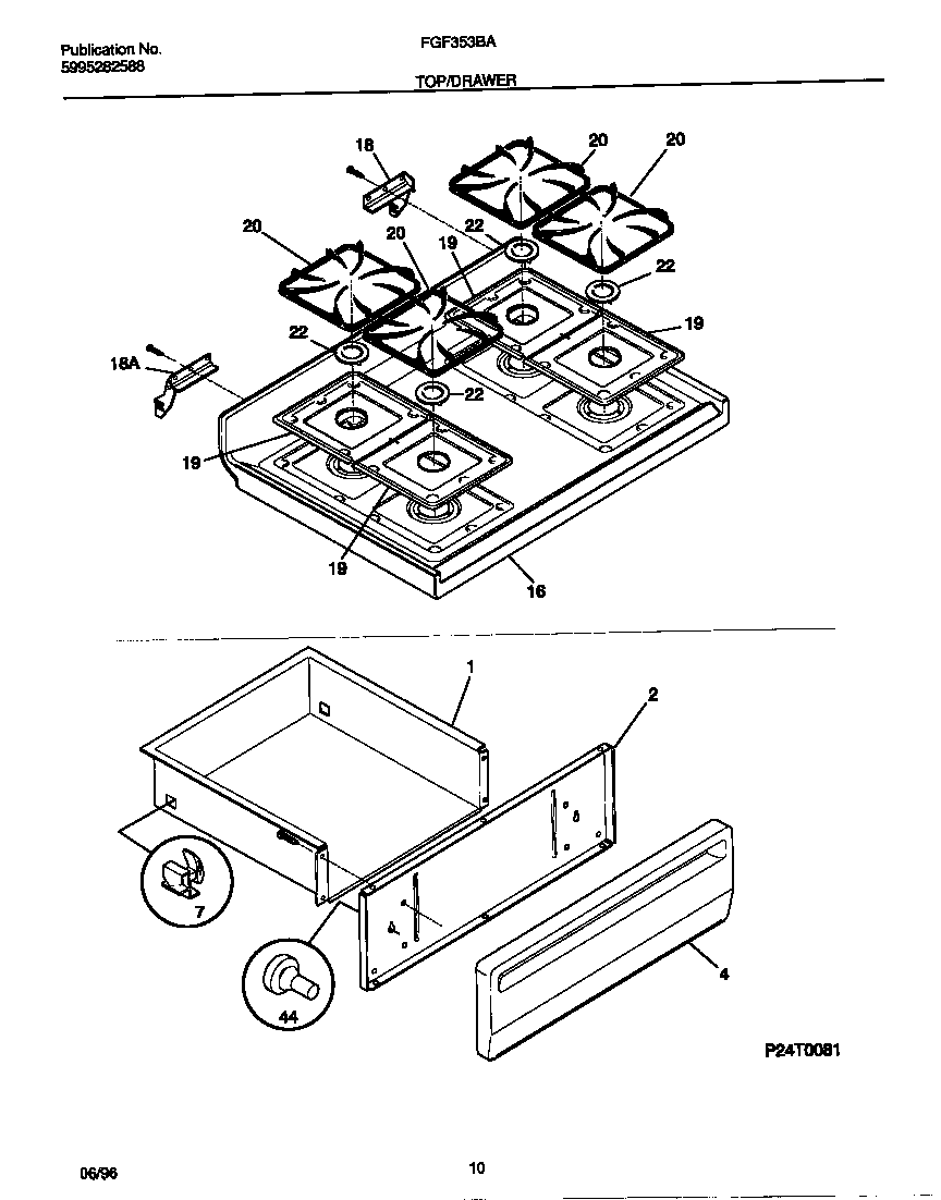 Frigidaire FGF353BADC top/drawer diagram