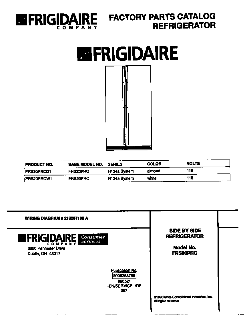 Frigidaire FRS20PRCD1 cover diagram