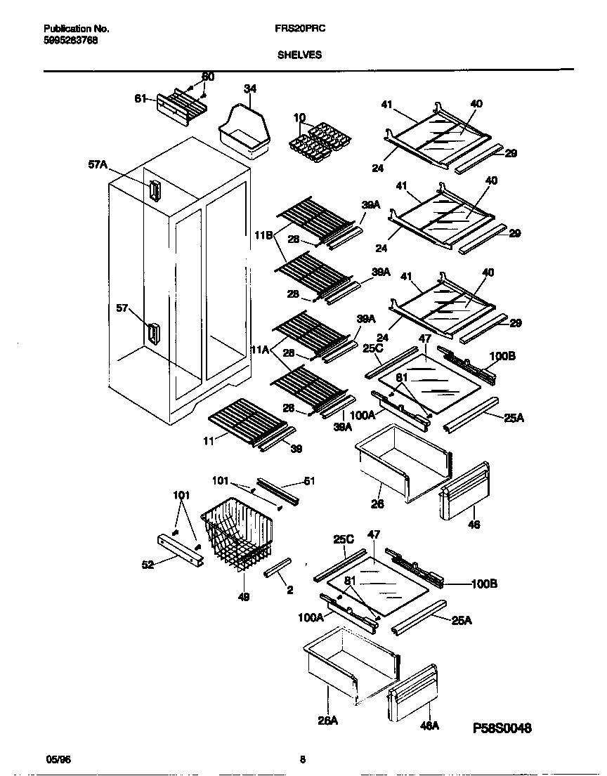 Frigidaire FRS20PRCD1 shelves diagram