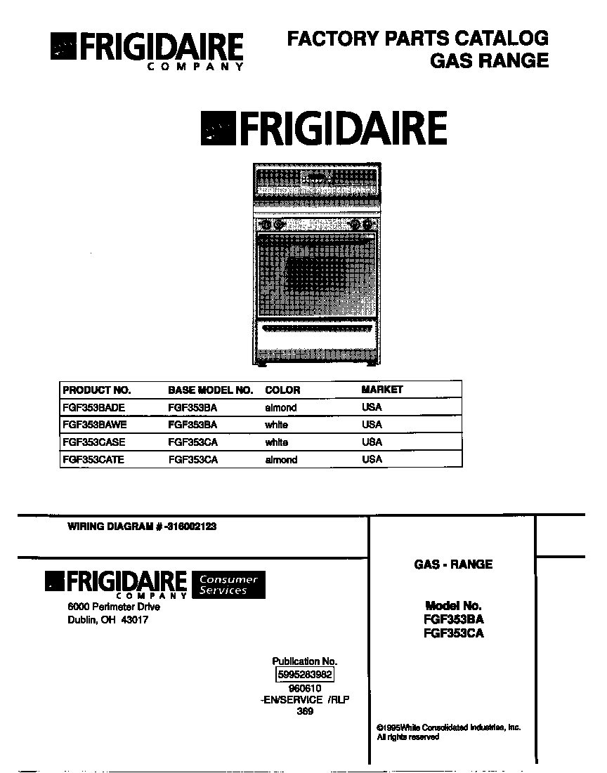 Frigidaire FGF353BAWE cover diagram