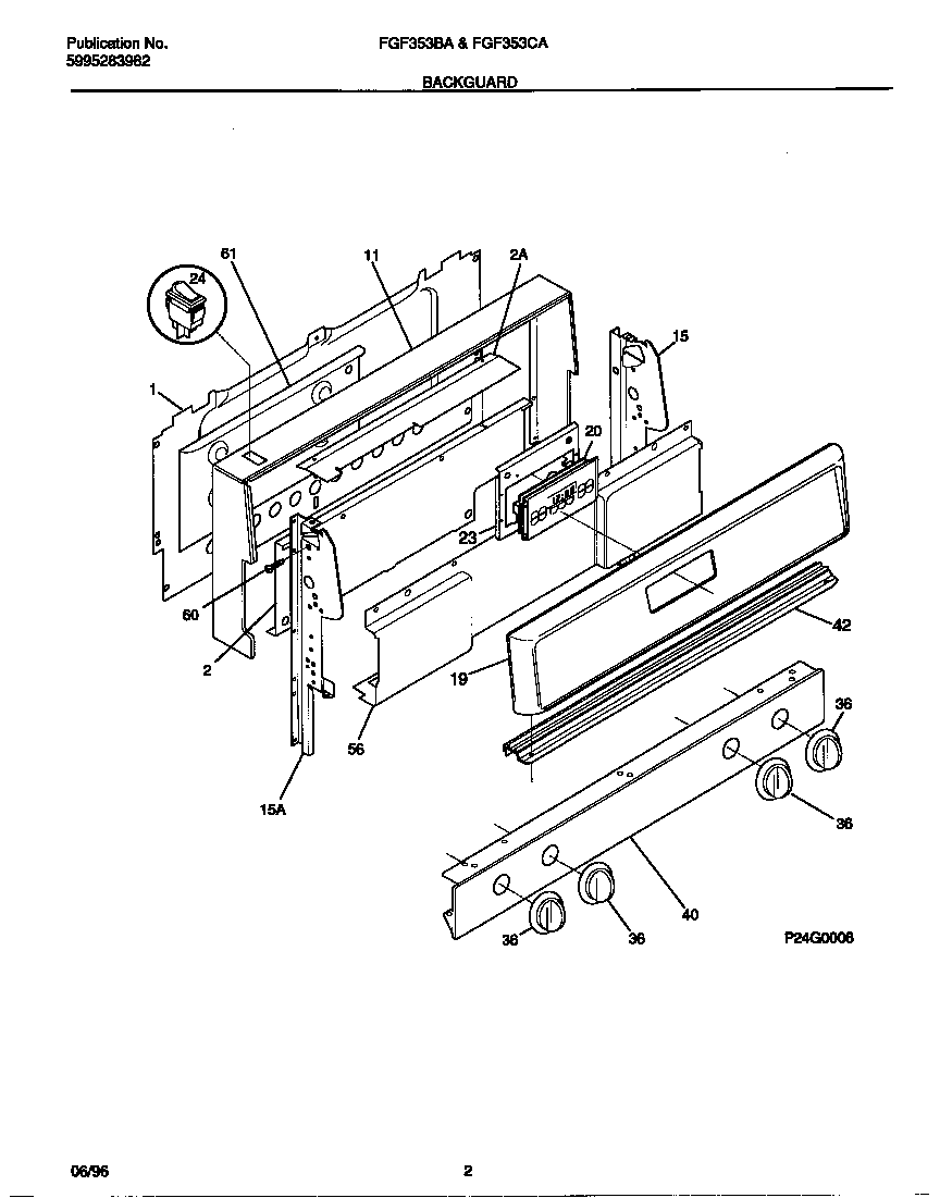 Frigidaire FGF353BAWE backguard diagram