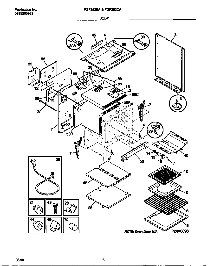 Frigidaire FGF353BAWE body diagram