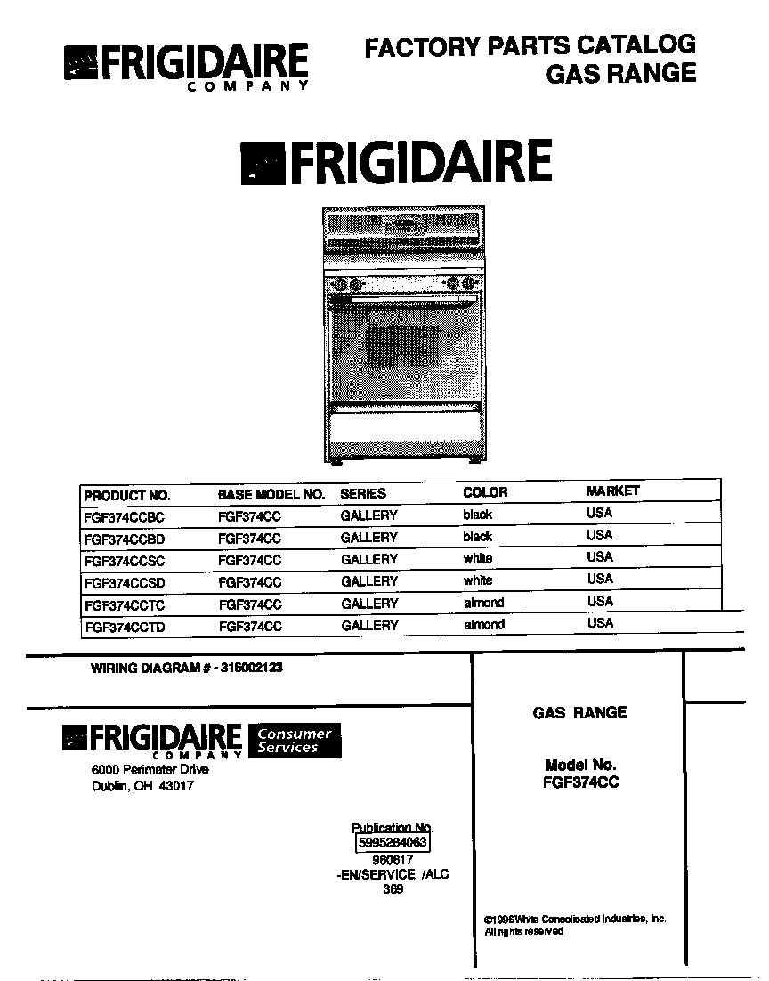 Frigidaire FGF374CCSC cover diagram