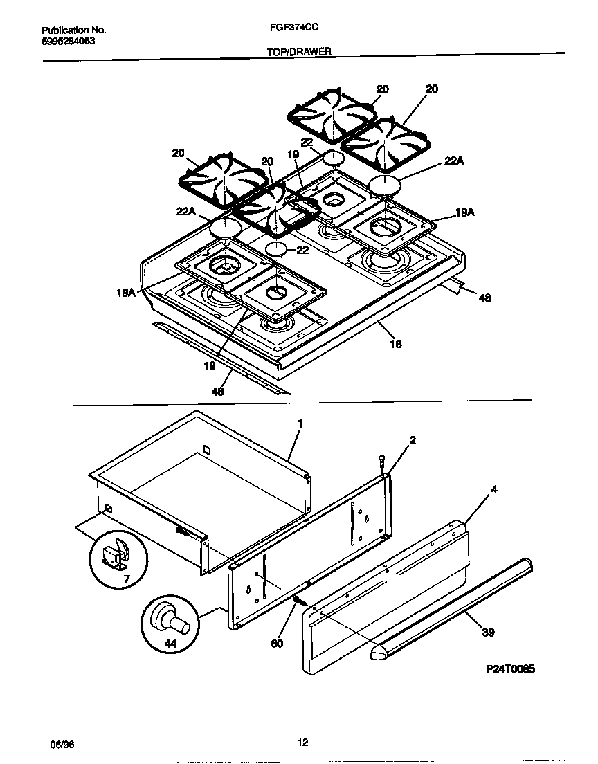 Frigidaire FGF374CCSC top/drawer diagram