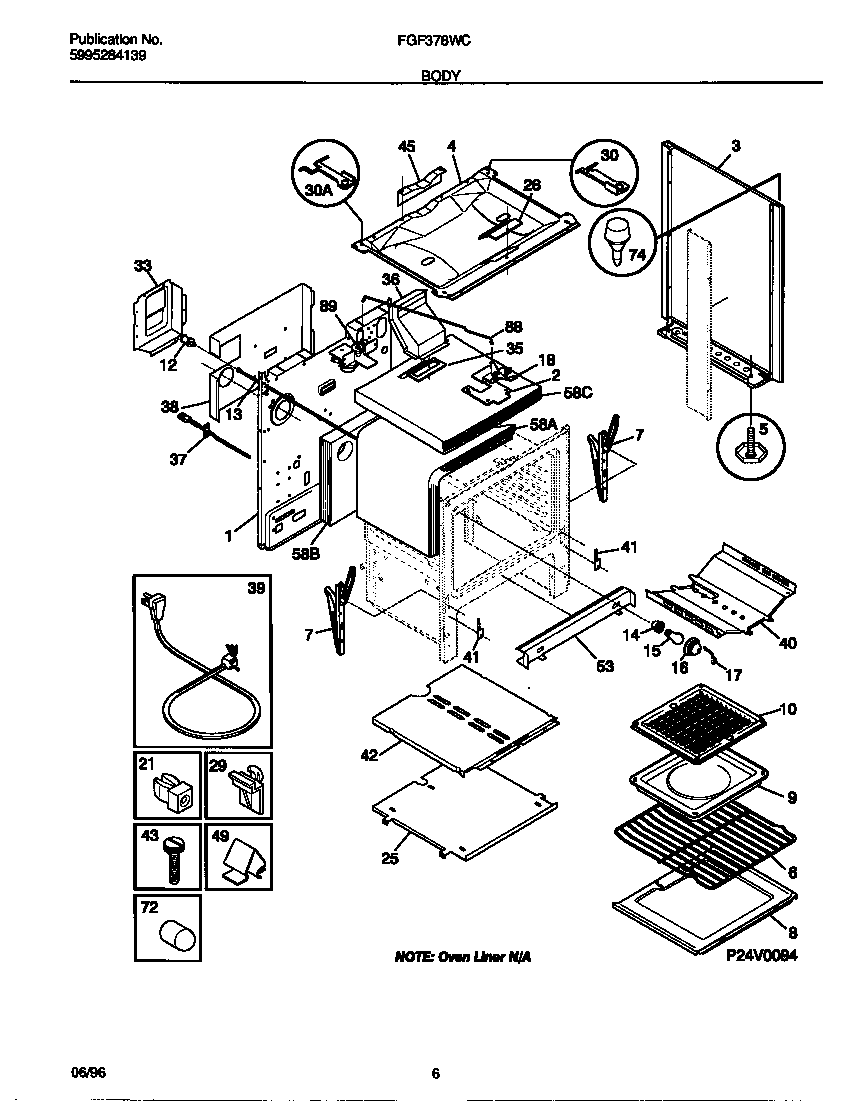 Frigidaire FGF378WCCC body diagram