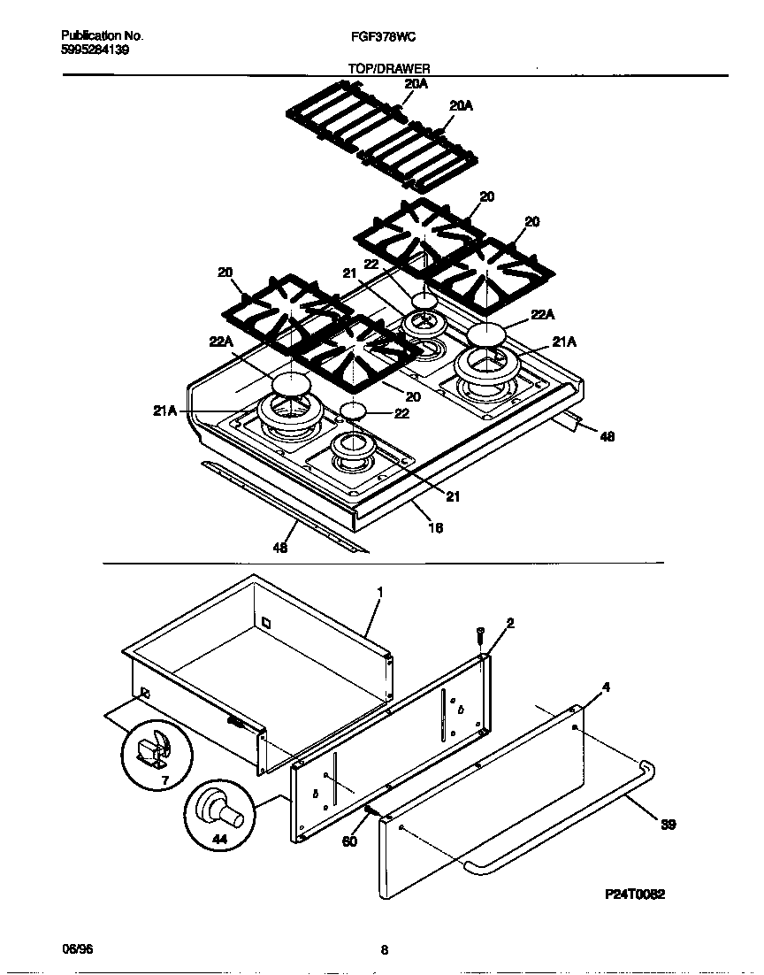 Frigidaire FGF378WCCC top/drawer diagram