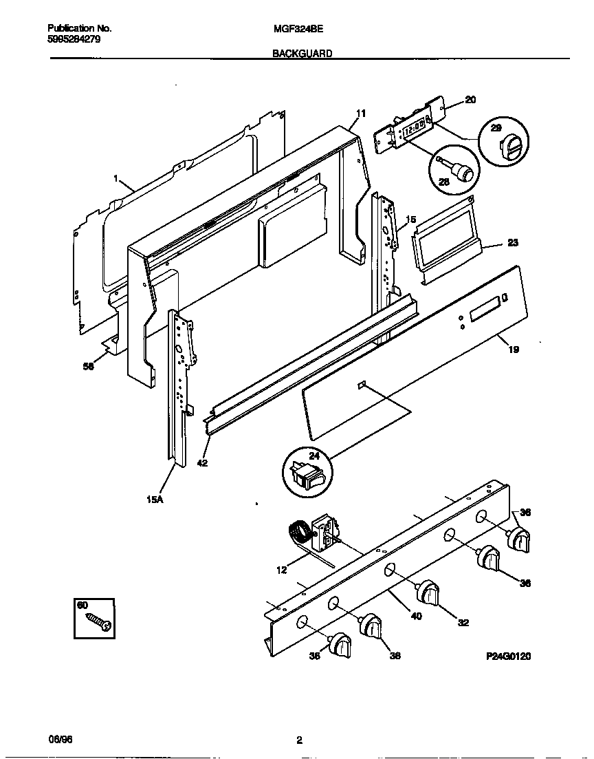 Universal/Multiflex (Frigidaire) MGF324BEWA backguard diagram