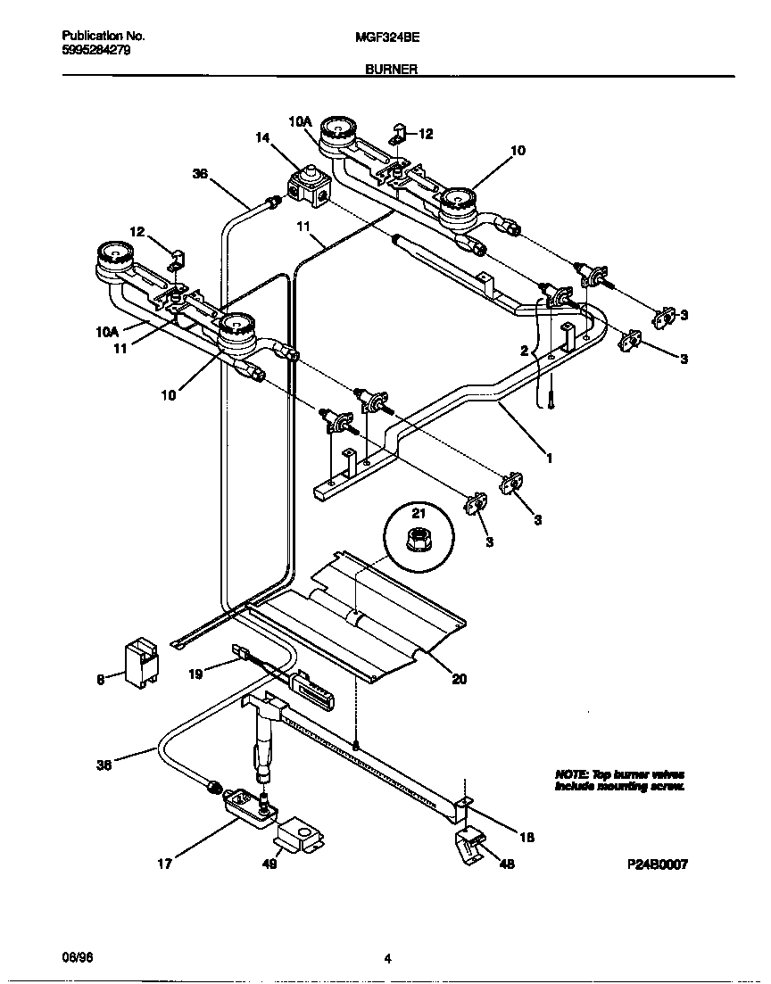 Universal/Multiflex (Frigidaire) MGF324BEWA burner diagram