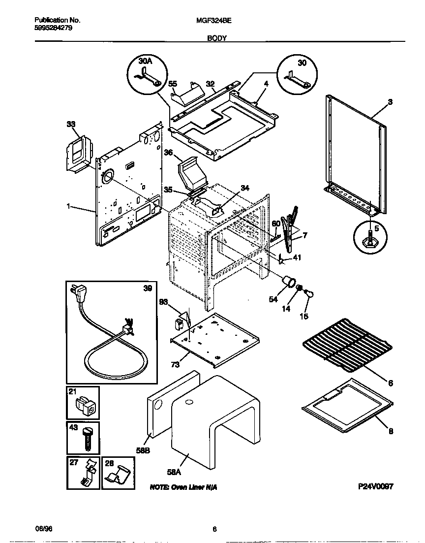 Universal/Multiflex (Frigidaire) MGF324BEWA body diagram