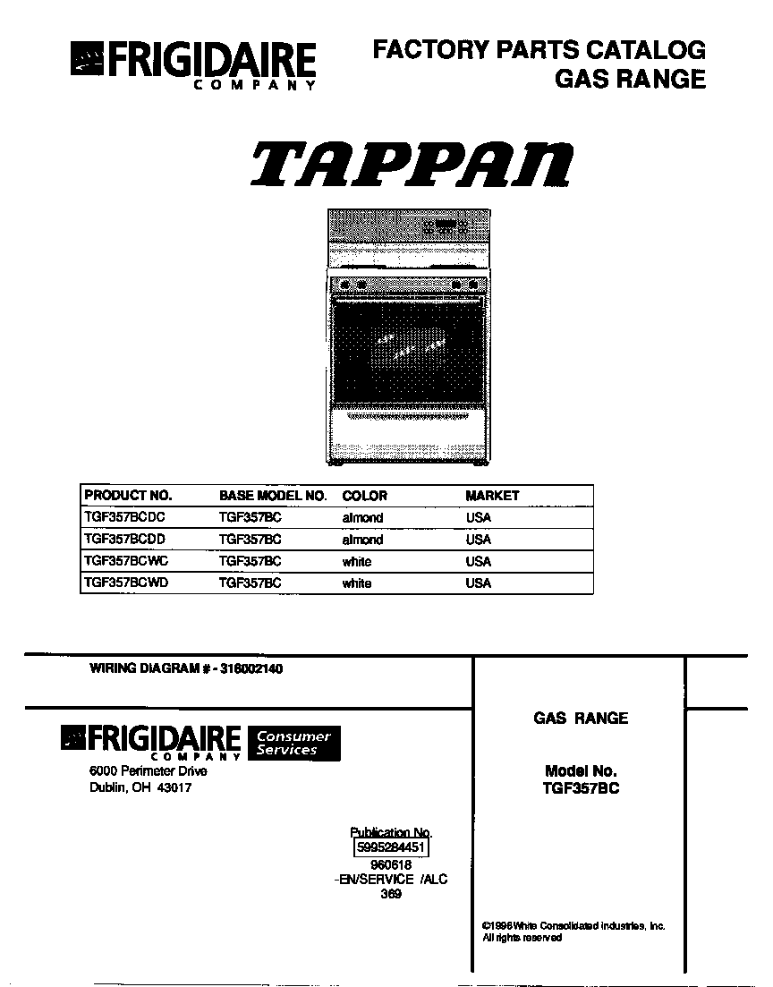 Tappan TGF357BCWC cover diagram