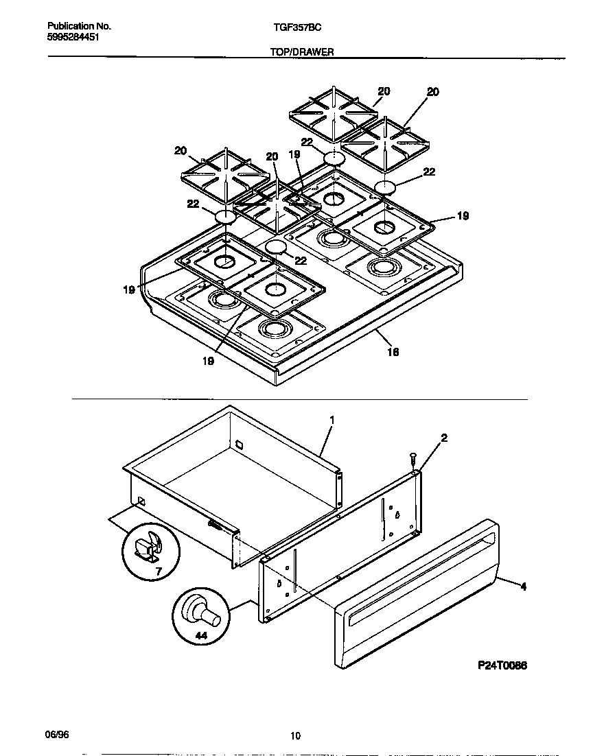 Tappan TGF357BCWC top/drawer diagram
